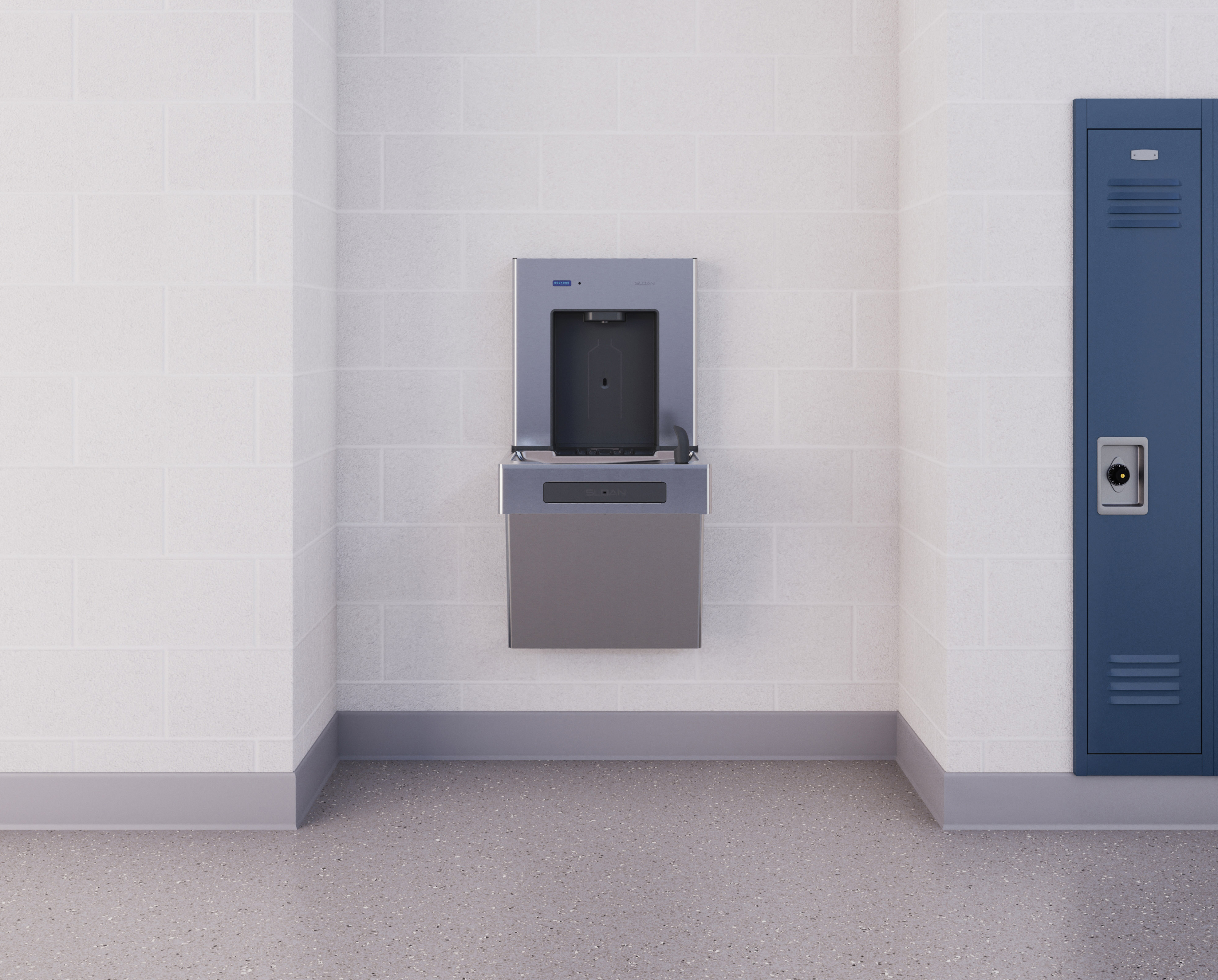 Elementary school drinking fountain and bottle filling station installation