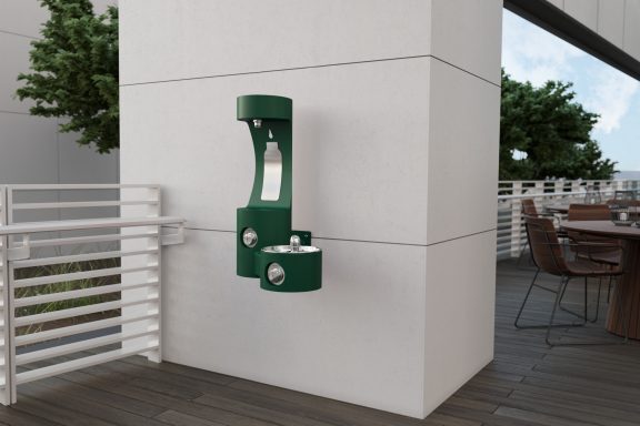Drinking Fountain and Bottle Filler installed to an outside wall on a boardwalk Drinking Fountain and Bottle Filler installed to an outside wall on a boardwalk