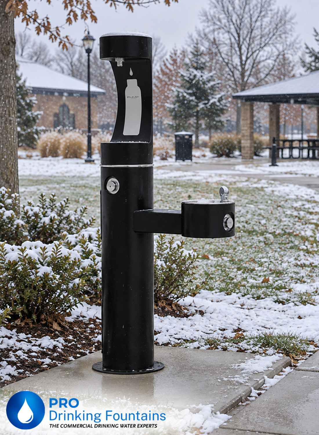 Example of a Black Outdoor Drinking Fountain for Parks and Rec Centers